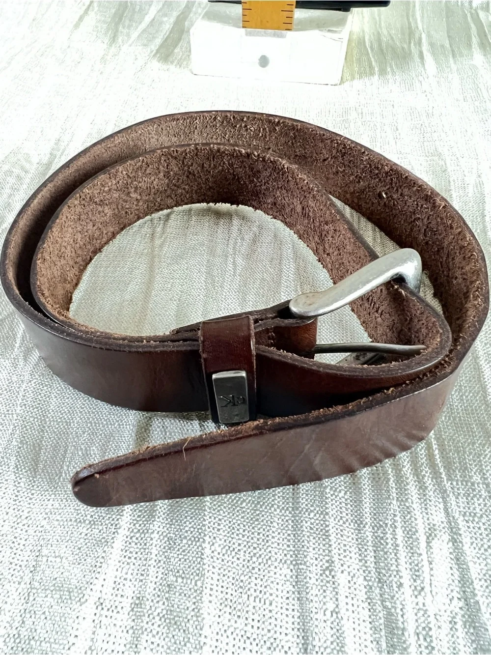 Calvin Klein CK Genuine Leather Brown Belt Solid Brass Buckle Medium